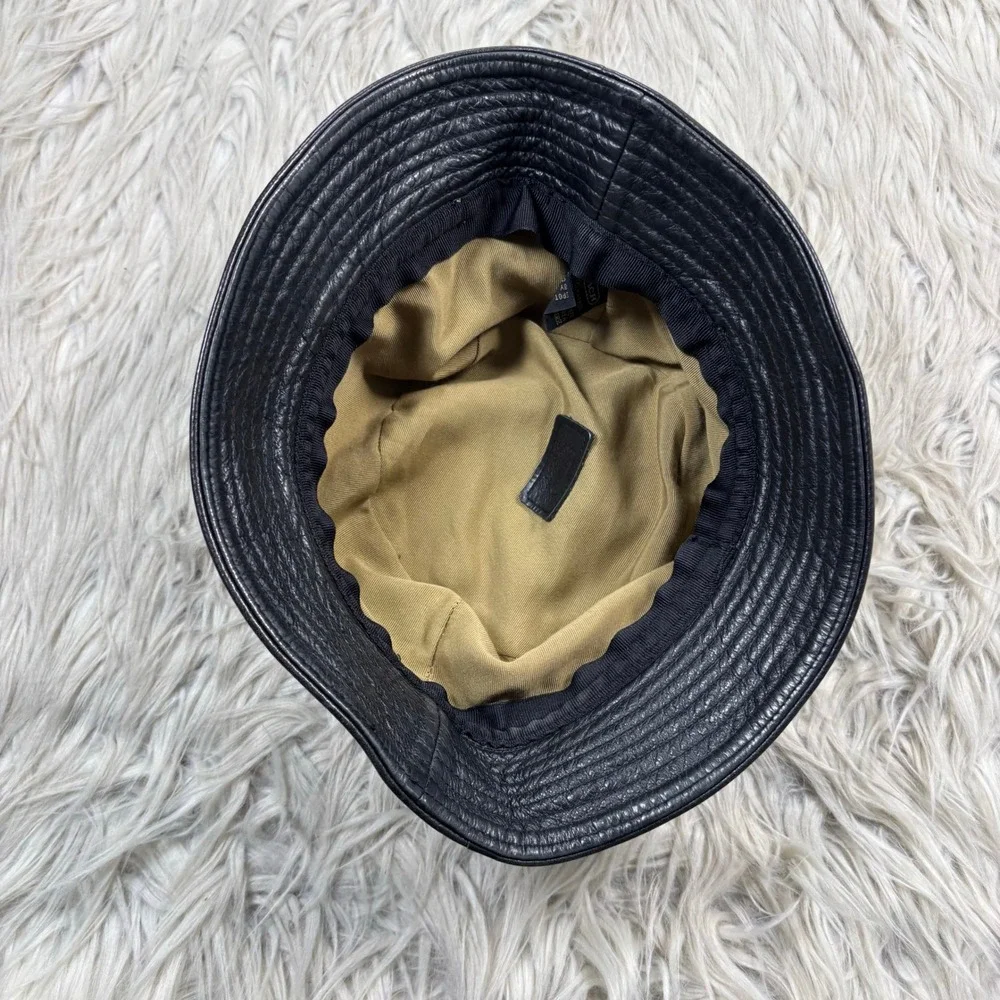 Vintage Y2K Coach Women's S Black Leather Bucket Hat Designer Cool Girl Street